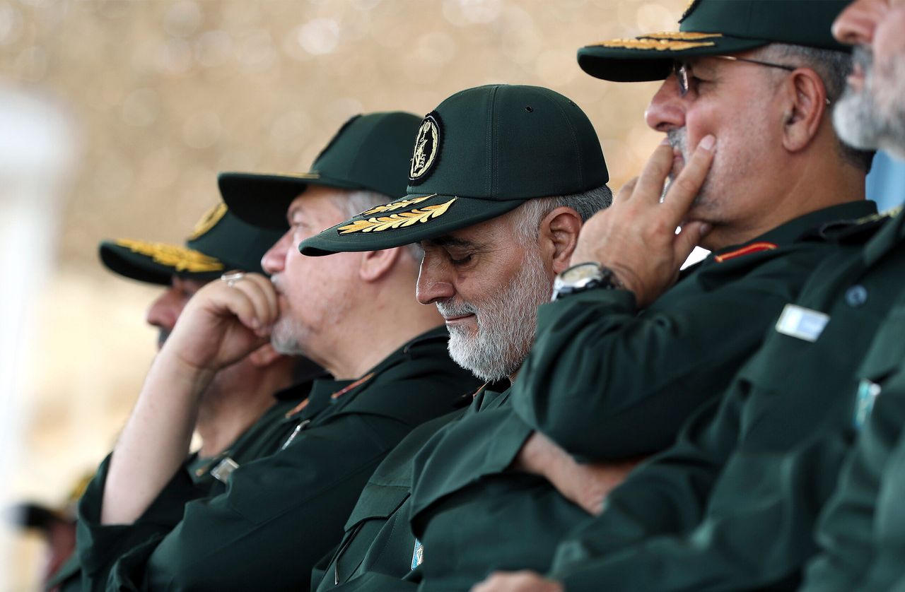 Qassem Soleimani (centre) at a graduation ceremony of a group of the guard's officers in Tehran