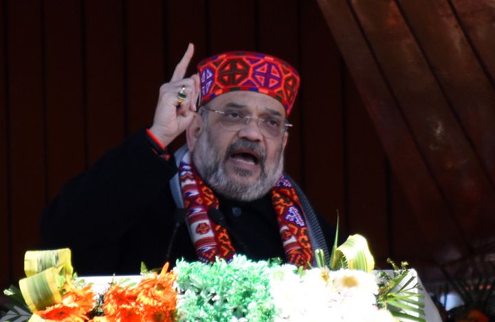 Union Home Minister Amit Shah during a rally in Himachal Pradesh. 