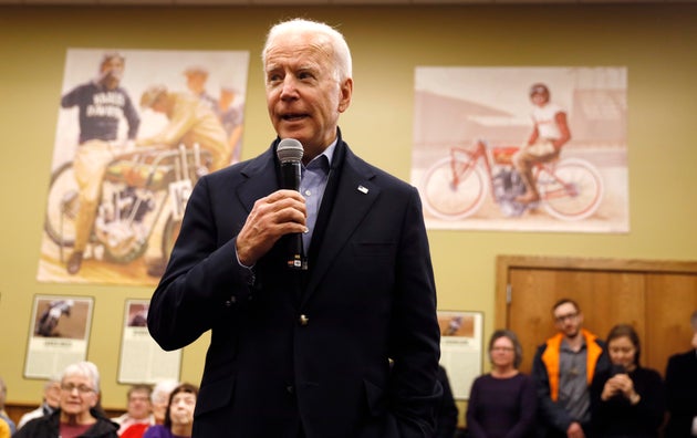 Former Vice President Joe Biden was at the National Motorcycle Museum, in Anamosa, Iowa, for a community...