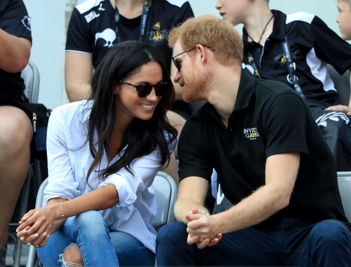 Prince Harry and Meghan Markle watching wheelchair tennis at the 2017 Invictus Games in Toronto, Canada.