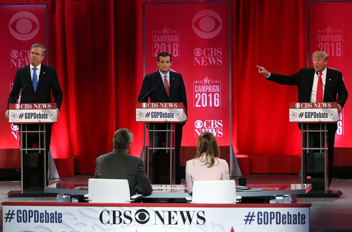 As a presidential candidate in 2016, Donald Trump, right, denounced the Iraq War, mocking former President George W. Bush and his brother, then-Florida Gov. Jeb Bush, left.