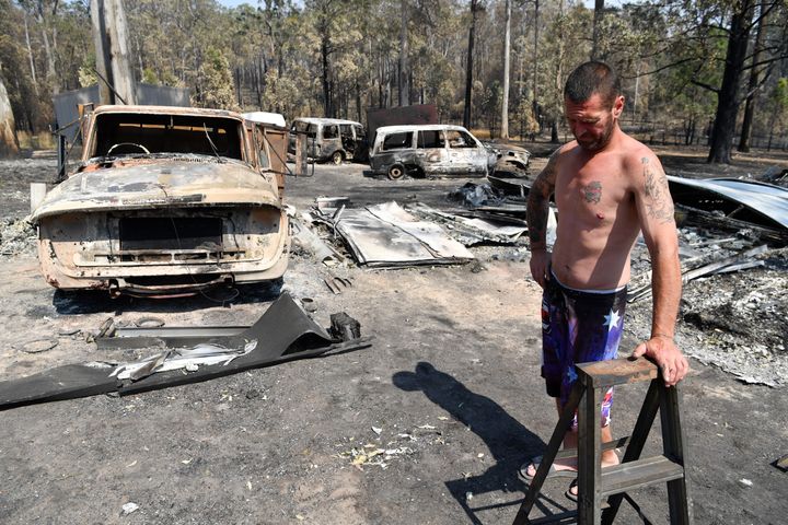 Danny Wearne surveys the bushfire damage to his property on Nov. 13 in Rainbow Flat, Australia.