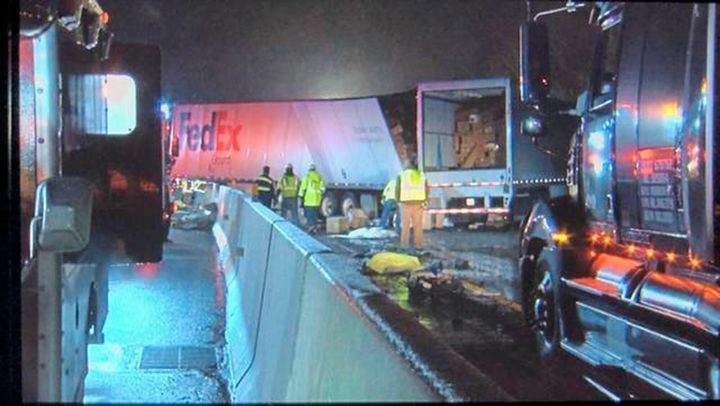 Emergency crews respond to a fatal crash on the Pennsylvania Turnpike in Mount Pleasant Township early Sunday morning.