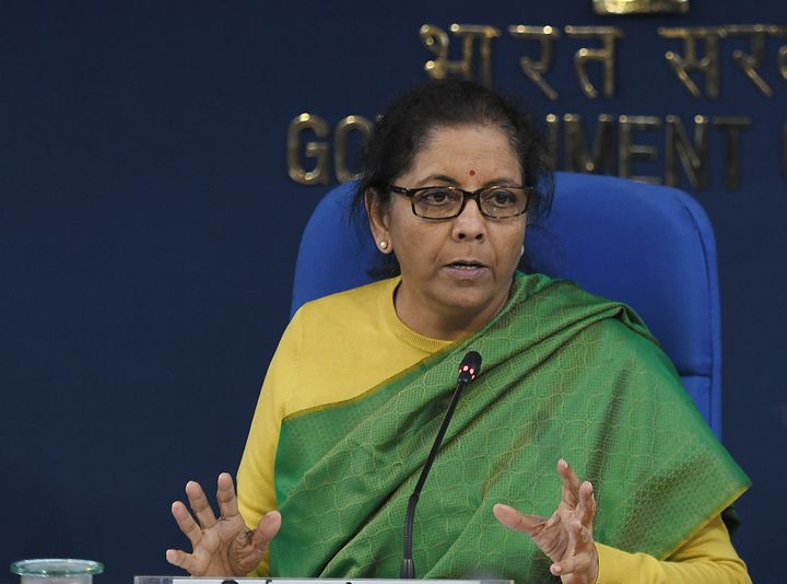 Union Finance Minister Nirmala Sitharaman addresses during a press conference after a cabinet meeting on December 4, 2019 in New Delhi.