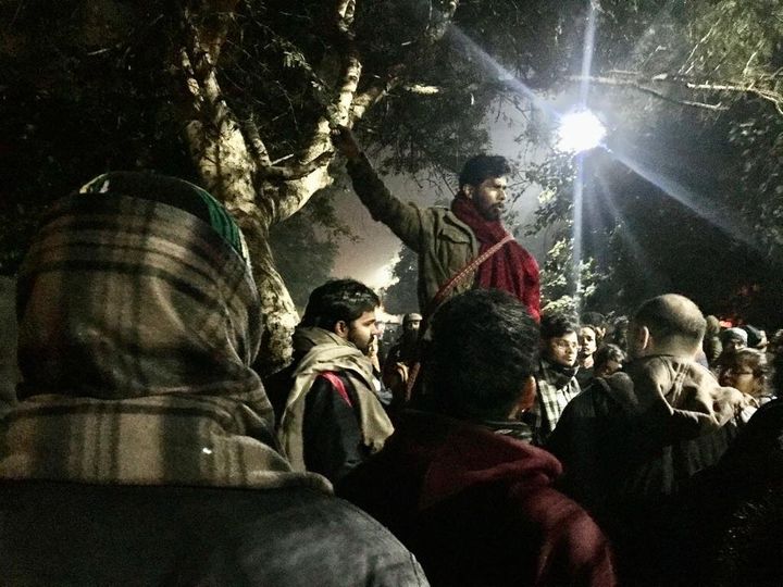 JNU Students Union Vice President Saket Moon speaks to his fellow students after they were violently attacked by a group of masked men and women on Jan 5 2020. The students were protesting against a university fee hike when they were attacked.