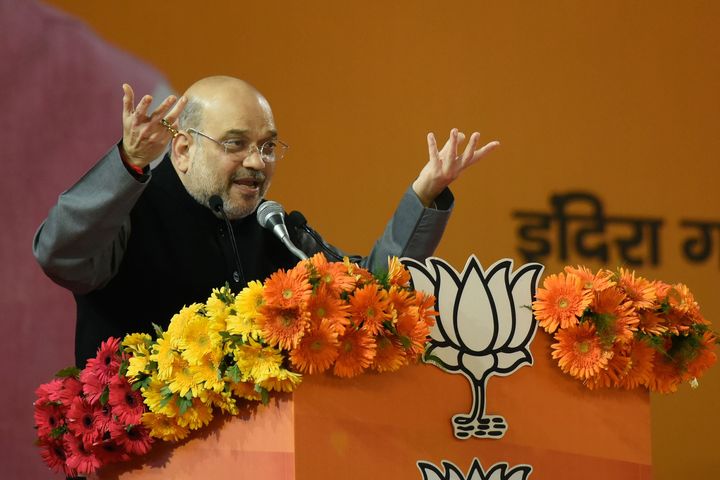 Home Minister Amit Shah addressing Bharatiya Janata Party's booth-level workers rally at Indira Gandhi Indoor Stadium, on January 5, 2020 in New Delhi.