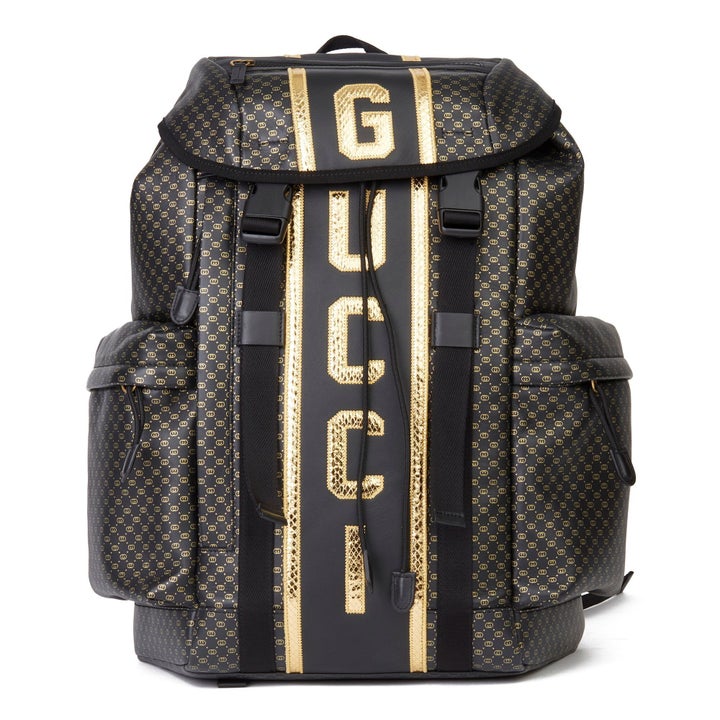 Black & Gold Monogram Calfskin Leather & Gold Python Leather Dapper Dan Backpack, Open For Vintage