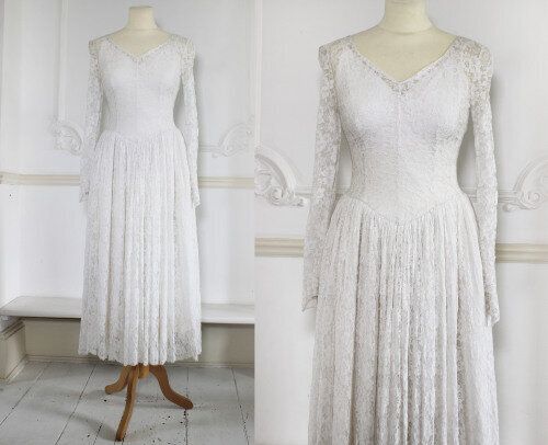 Late 1940’s Ivory Lace Prom Style Wedding Dress, Pennies Vintage