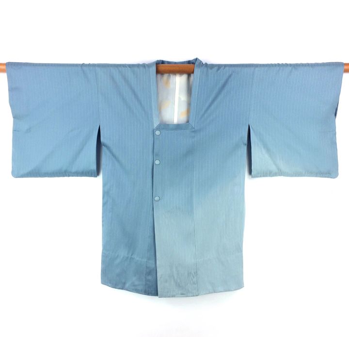 Vintage Kimono Jacket Pale Blue Silk Michiyuki, Mero Retro