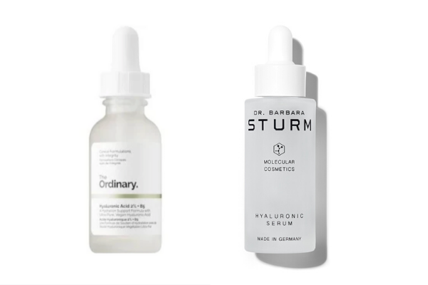 Left to right: The Ordinary's Hyaluronic Acid 2% + B5, $6.80; Dr. Barbara Sturm's Hyaluronic Serum, $300