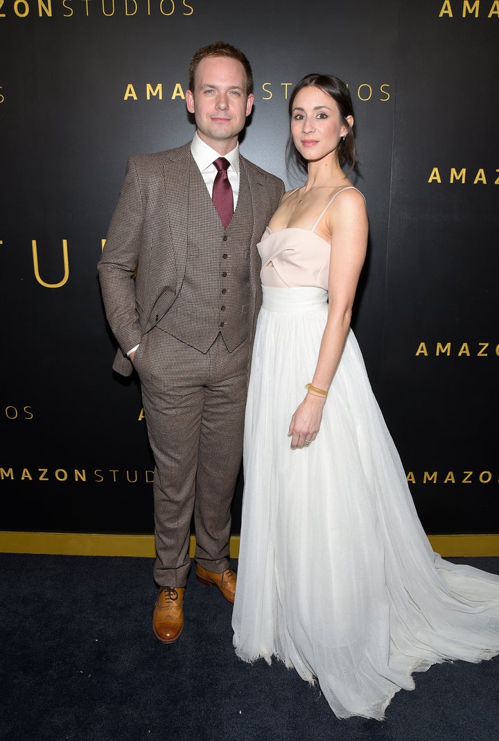 Patrick J. Adams and Troian Bellisario attend the Amazon Studios Golden Globes after-party at The Beverly Hilton Hotel on Jan. 5.