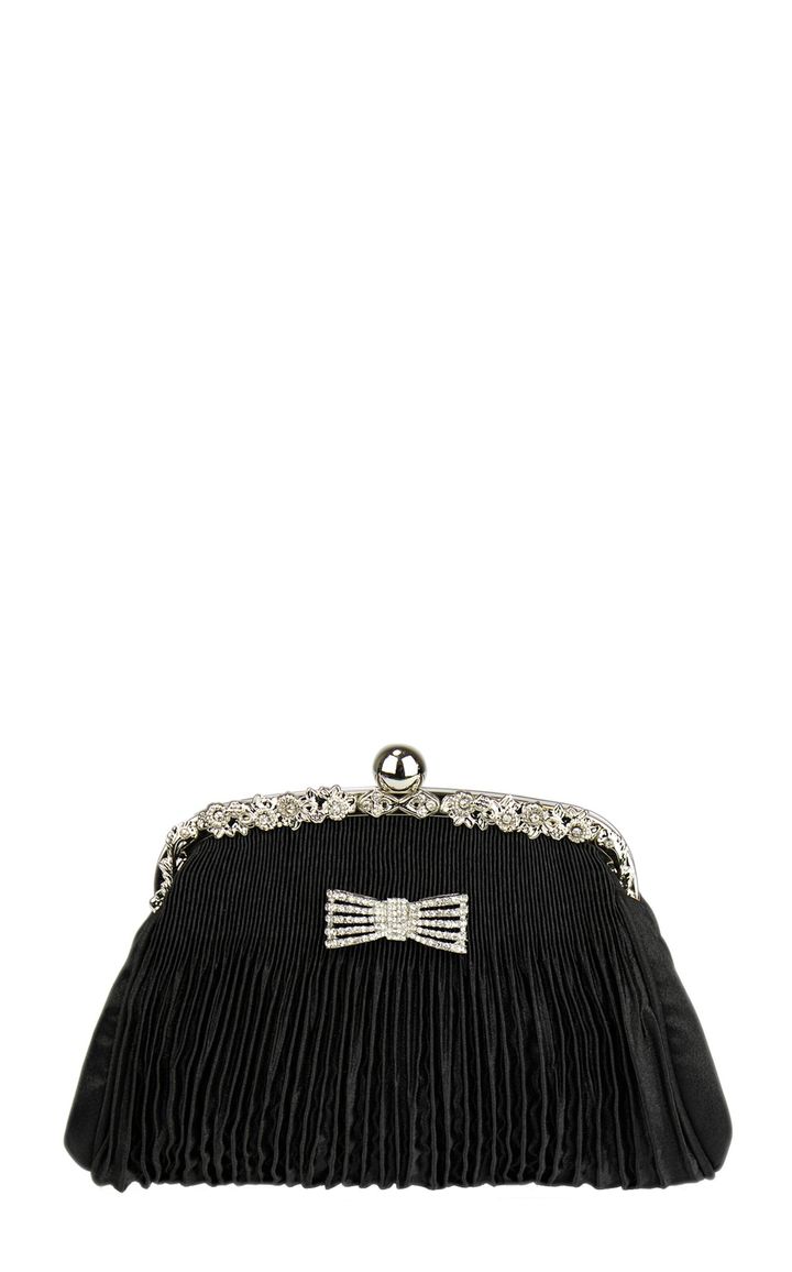 'Dixie' Vintage 1950s inspired black clutch bag with diamond bow detail, Hello Handbags