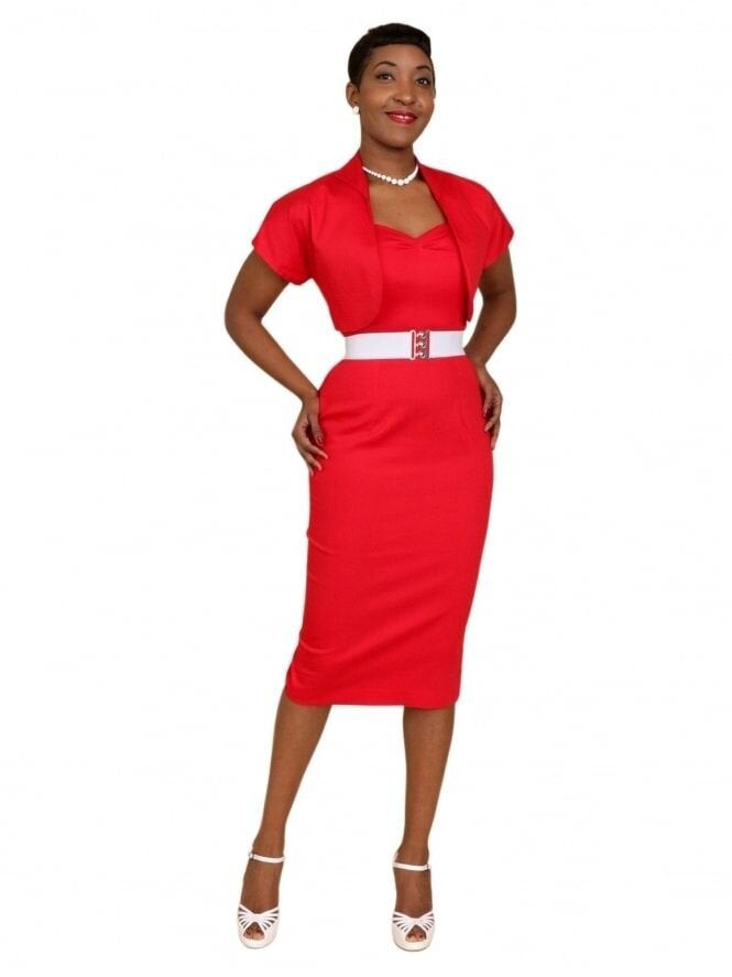 Vivien of Holloway - Bombshell Red Sateen Dress, Retro Daisy