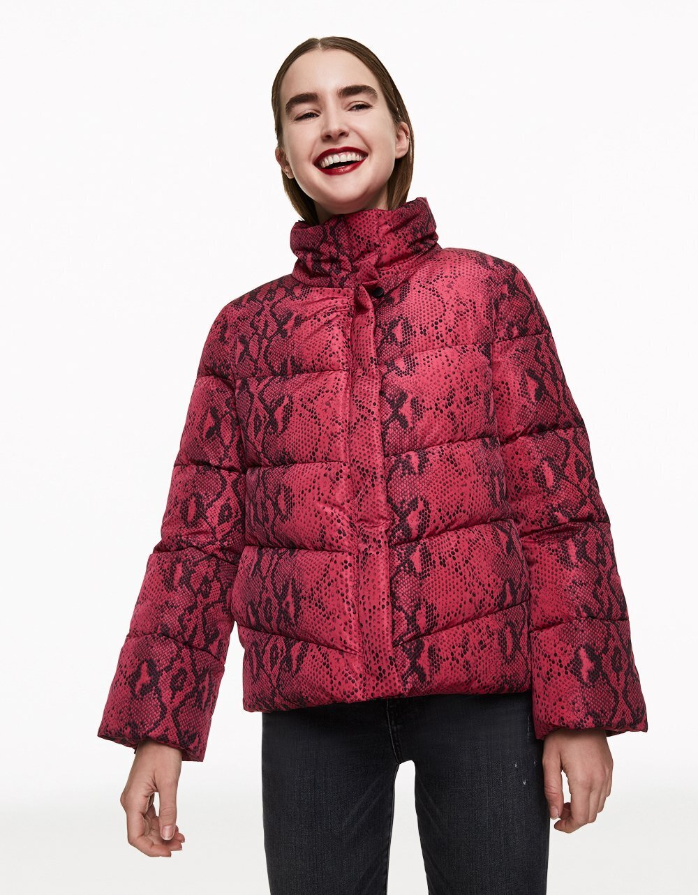 patterned puffer coat