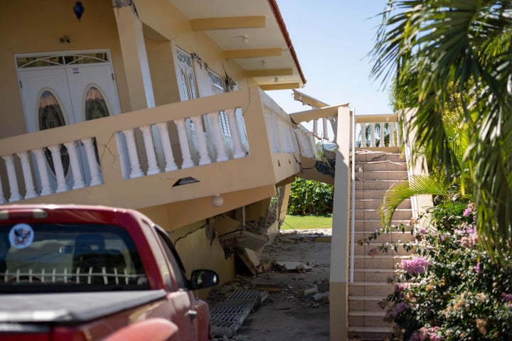 A house is collapsed after a major earthquake hit in Guayanilla, Puerto Rico, on Jan. 7, 2020.