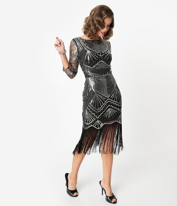 You'll be able to jazz it up in this sparkly number. Find the dress at Unique Vintage. It also comes in plus sizes.