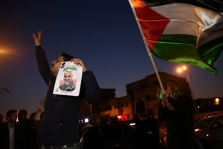 <strong>People celebrate in the street after Iran launched missiles at US-led forces in Iraq, in Tehran, Iran January 8, 2020.</strong>