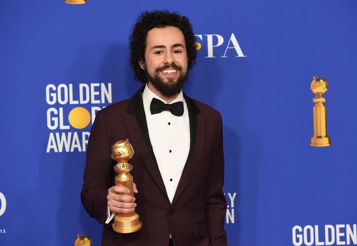 Ramy Youssef with the award for Best Performance by an Actor in a Television Series — Musical or Comedy for "Ramy" at the 77th annual Golden Globe Awards.