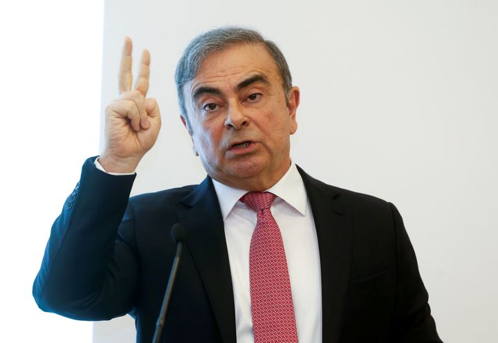 Former Nissan chairman Carlos Ghosn gestures as he speaks during a news conference at the Lebanese Press Syndicate in Beirut, Lebanon January 8, 2020. REUTERS/Mohamed Azakir