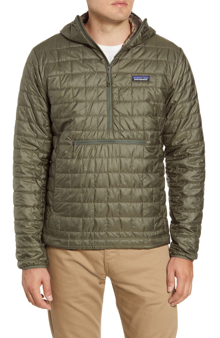 This Patagonia pullover jacket has a shell that's made from recycled fabric and is insulated with partially recycled Primaloft. 