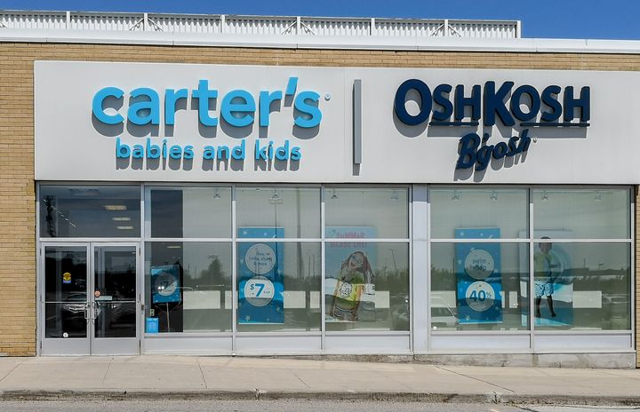 A Carter's OshKosh B'gosh storefront located in Oakville, Ont. The chain is taking heat on social media over the apparent discovery of unsold clothes in a garbage bin near a Toronto store.