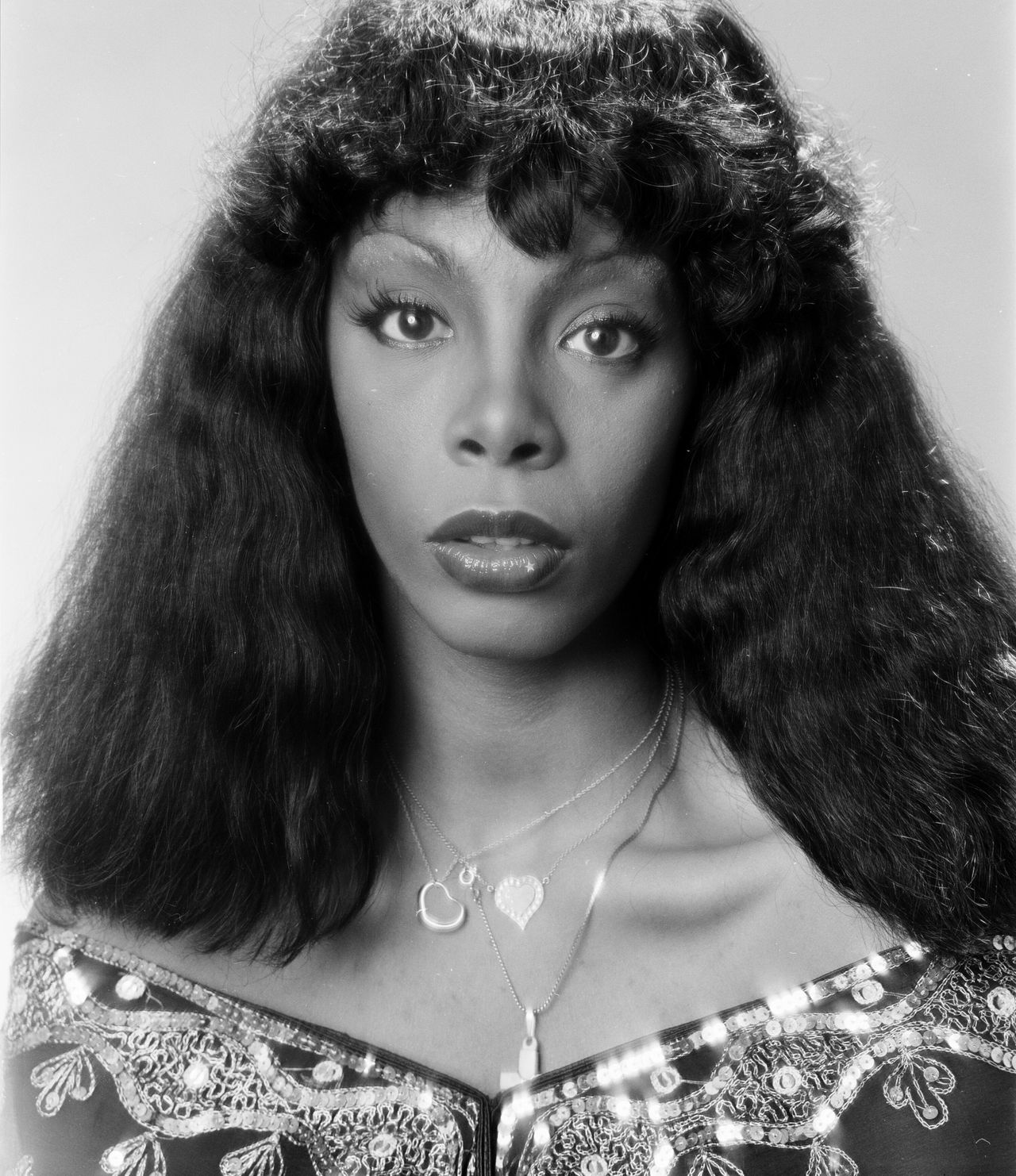 Donna Summer photographed in 1976 just after her hit 'Love to Love You Baby' became a platinum single. 