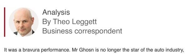 BBCのHPより。Ghosn: Decision to flee was hardest of my life