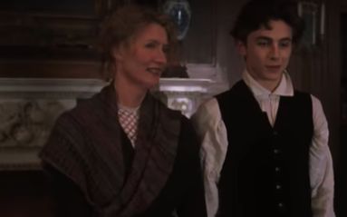 Laura Dern and Timothée Chalamet as Marmee and Laurie