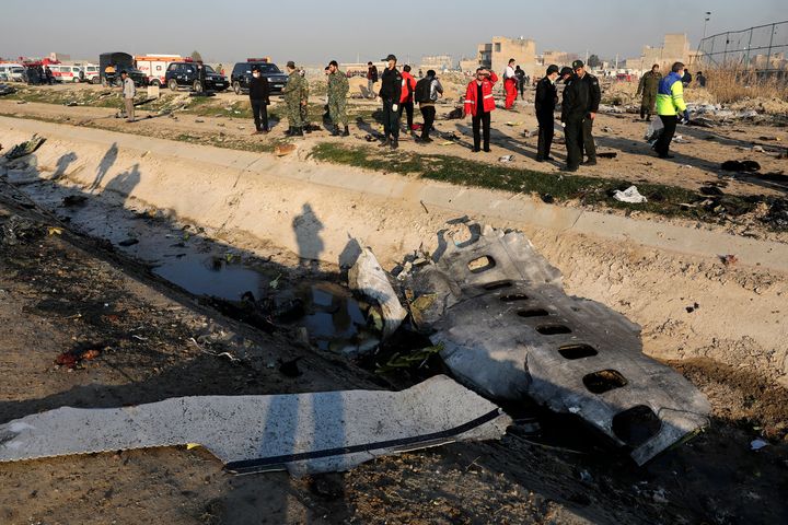 Debris is seen from Ukrainian plane which crashed shortly after taking off from Iran on Wednesday