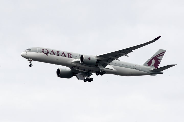 A Qatar Airways jet approaches Philadelphia International Airport in Philadelphia, Thursday, Nov. 7, 2019. (AP Photo/Matt Rourke)