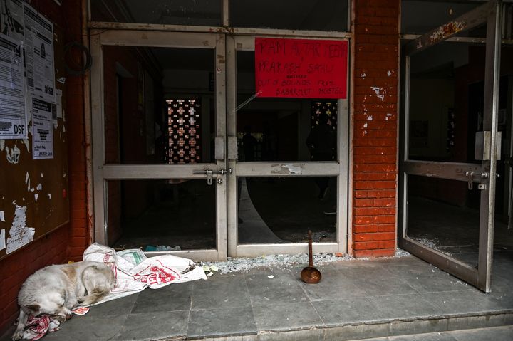 The vandalised entrance of Sabarmati Hostel, JNU, on 6 January, a day after the violence.