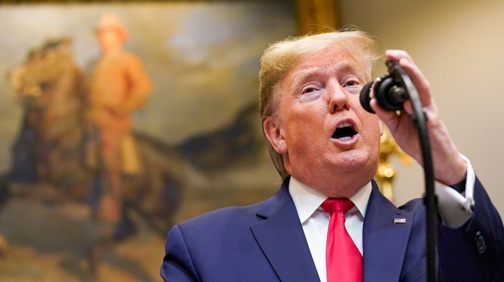 President Donald Trump speaks during an event to announce proposed rollbacks to the National Environmental Policy Act regulations on Thursday. 