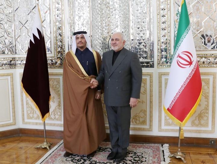 The foreign minister of Qatar, left, whose country hosts the biggest U.S. base in the Middle East, visited Iranian Foreign Minister Javad Zarif the day after the drone strike that killed an Iranian military commander.