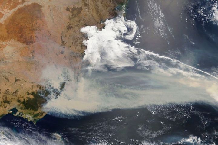 Thick smoke blanketing southeastern Australia along the border of Victoria and New South Wales on January 2, 2020