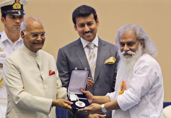 President Ram Nath Kovind, confers the Best Male Playback Singer award to K.J. Yesudas during the 65th National Film Awards ceremony in New Delhi, in 2018.