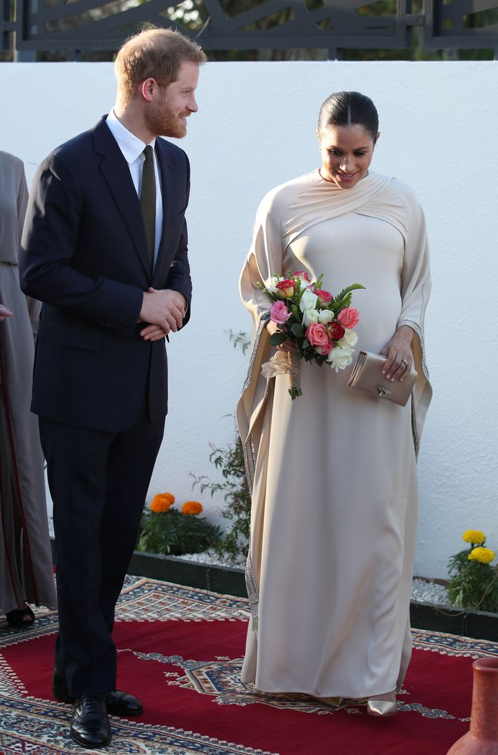 Η Μέγκαν με φόρεμα του οίκου Dior, σε δεξίωση κατά την διάρκεια της περιοδείας του πριγκιπικού ζεύγους στο Μαρόκο. 