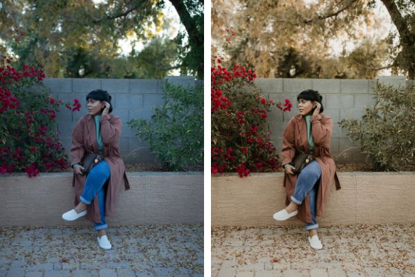 Denisse Myrick cuts down on the time it takes to edit her photos by using presets she designed specifically for people of color. Here, a before (left) and after (right) shot.