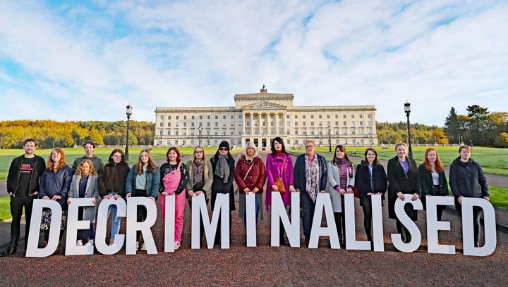 Pro-choice activists taking part in a photo call in the grounds of Stormont last year.
