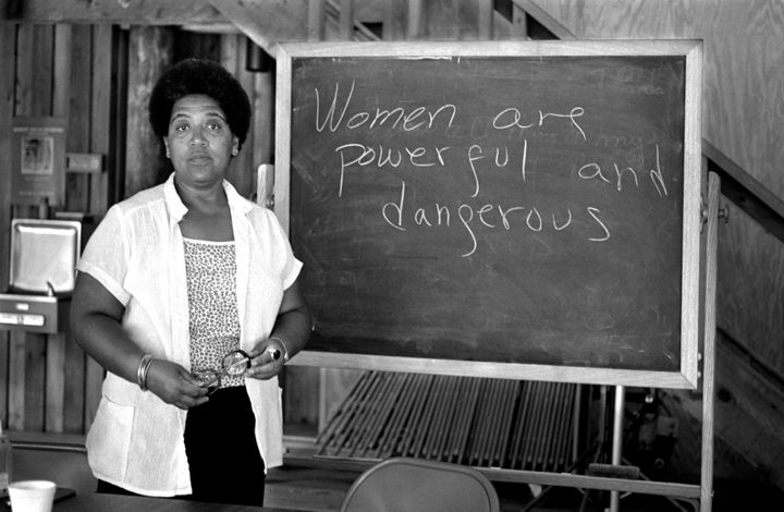 Feminist writer poet and civil rights activist Audre Lorde poses for a photograph during her 1983 residency at the Atlantic Center for the Arts in New Smyrna Beach, Florida.