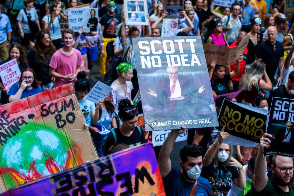 Activists rally for climate action at Sydney Town Hall on January 10.