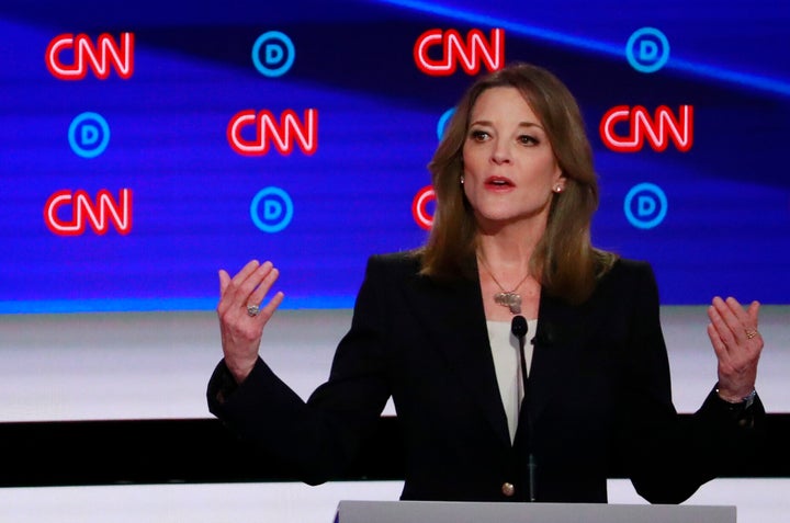 Marianne Williamson speaks on the first night of the second 2020 Democratic presidential debate in Detroit, Michigan, July 30, 2019.