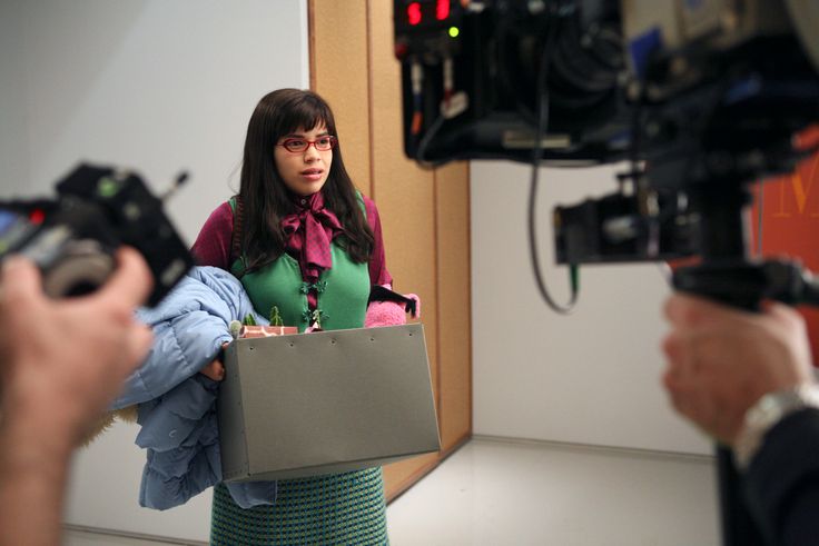 Ferrera films a scene as Betty Suarez in the first season of "Ugly Betty."
