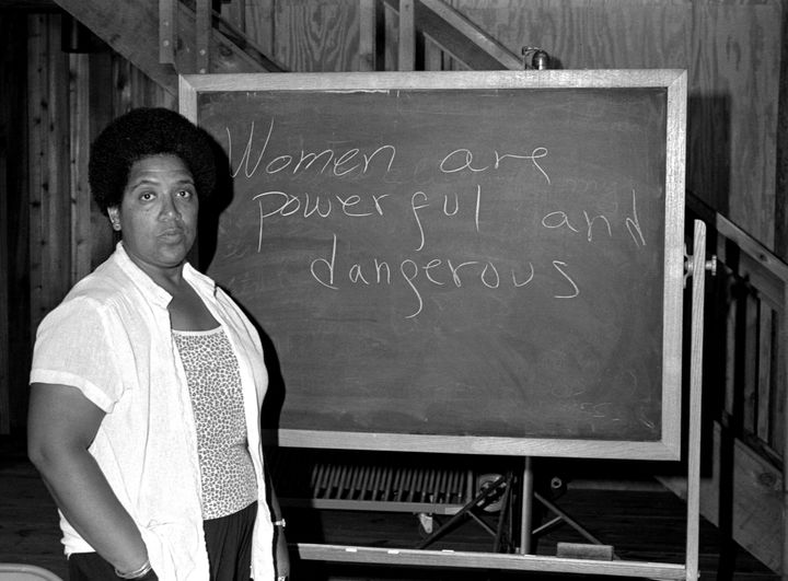 Feminist writer poet and civil rights activist Audre Lorde poses for a photograph during her 1983 residency at the Atlantic Center for the Arts in Florida.