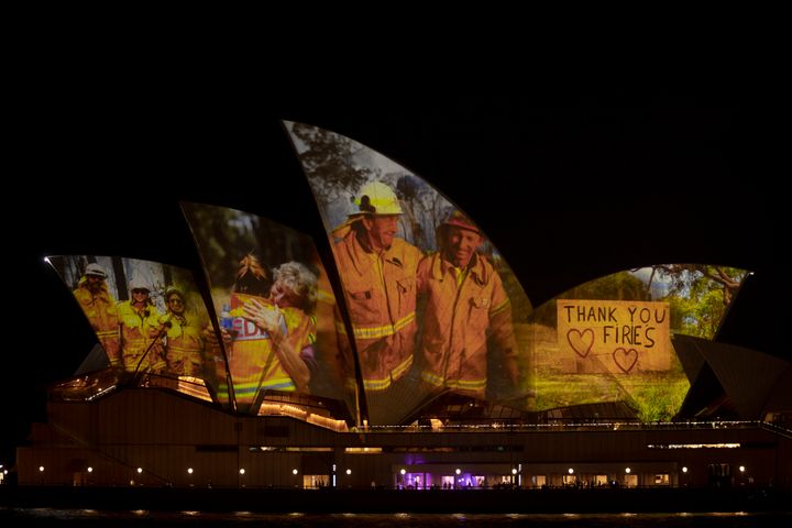 Sydney Opera House illuminated for bushfire victims. Photo: Brook Mitchell
