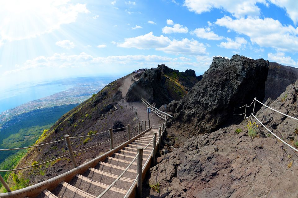 Hiking trail on Vesuvius volcano. Campania region,