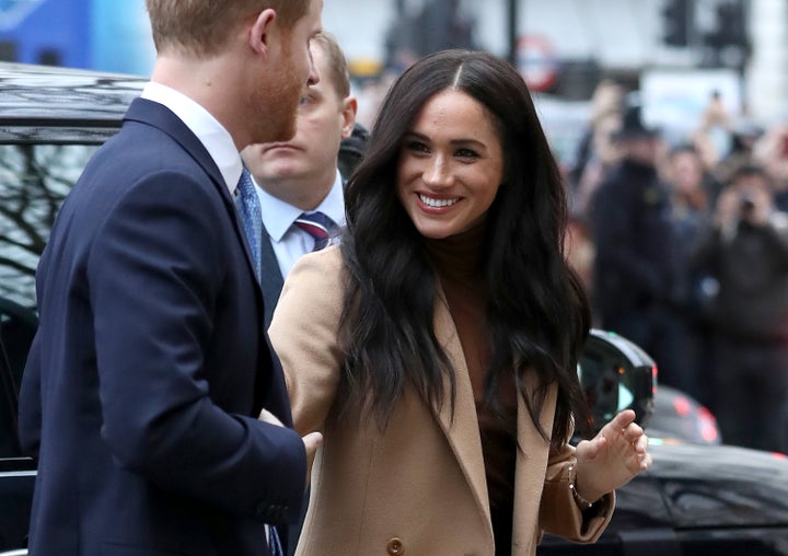 Prince Harry and Meghan Markle depart Canada House on Jan. 7, 2020 in London, England.