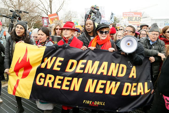 From left to right, actors and activists Jane Fonda, Susan Sarandon and Martin Sheen march during the "Fire Drill Fridays" climate change protest and rally on Capitol Hill on Jan. 10.