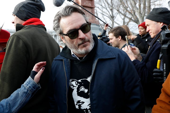 Joaquin Phoenix stands outside the U.S. Capitol during a protest on climate change on Jan. 10.