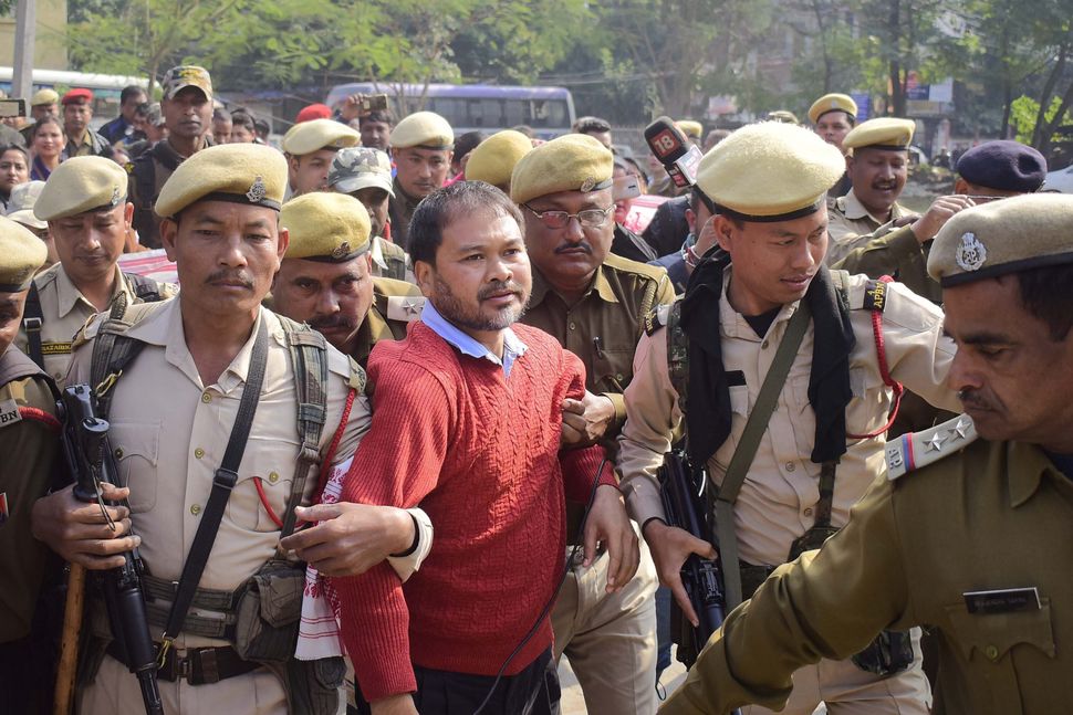 Assam based anti -Corruption and Right to imformation Activist Akhil Gogoi being produced at an NIA court in Guwahati.