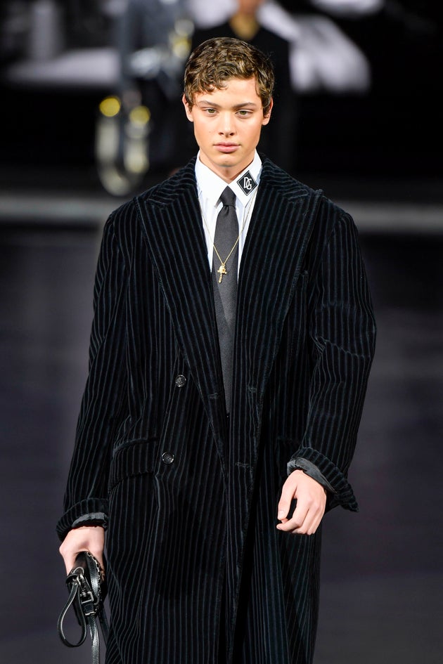 Bobby Brazier walking the runway at the Dolce & Gabbana Fall/Winter 2020-2021 fashion show in January 